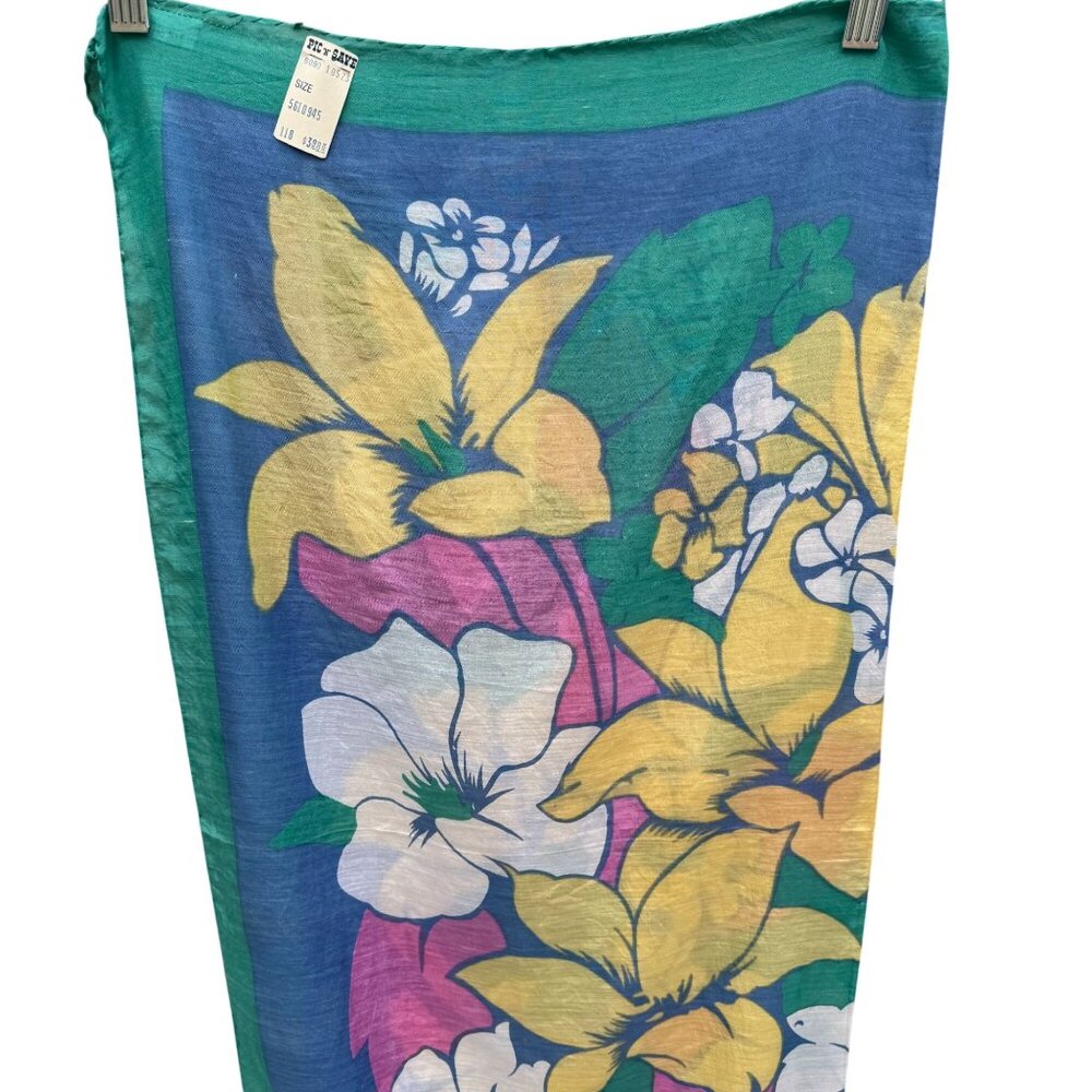 Pic N Save Vintage Hawaiian Square Floral Scarf Bold Yellow Pink‎ Blue Green - Picture 10 of 12